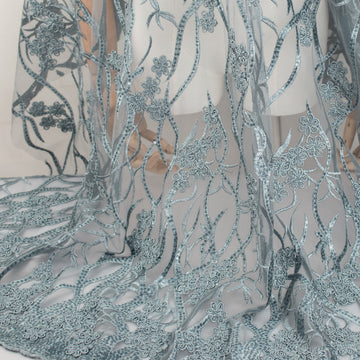 Corded Sequin Vines Chantilly Lace Design-2 Grey Green