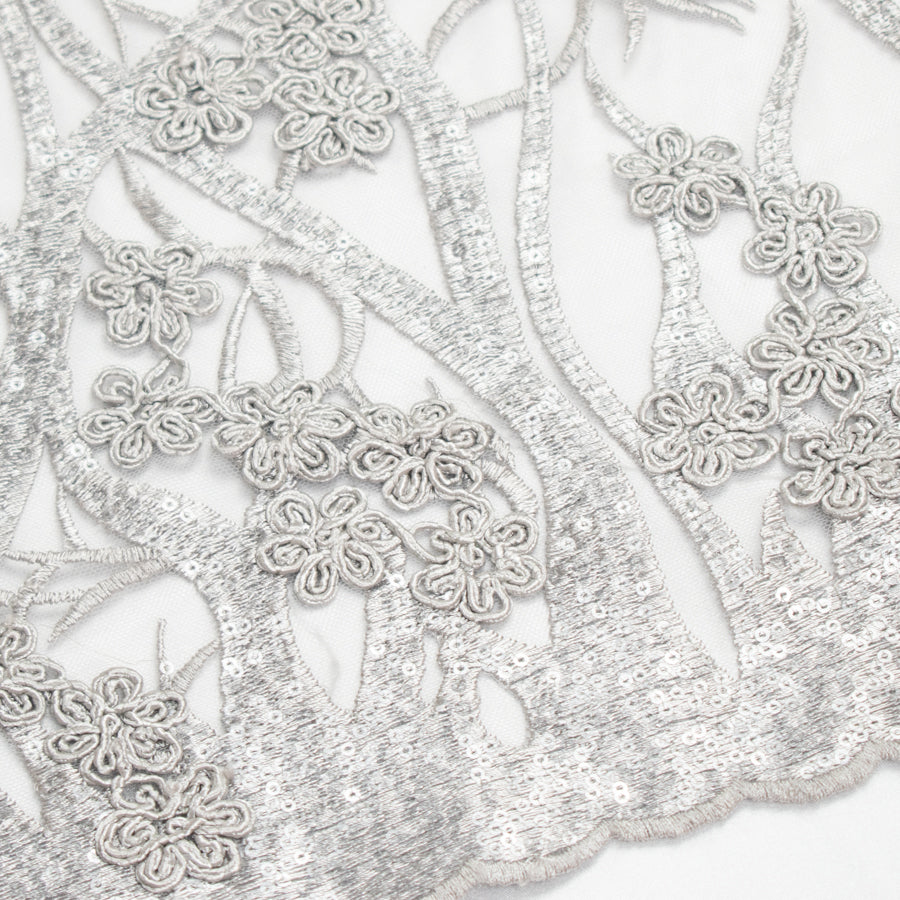 Corded Sequin Vines Chantilly Lace Design-2 Silver