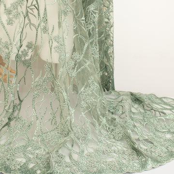 Corded Sequin Vines Chantilly Lace Design-2 Sage Green