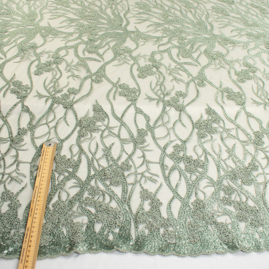 Corded Sequin Vines Chantilly Lace Design-2 Sage Green