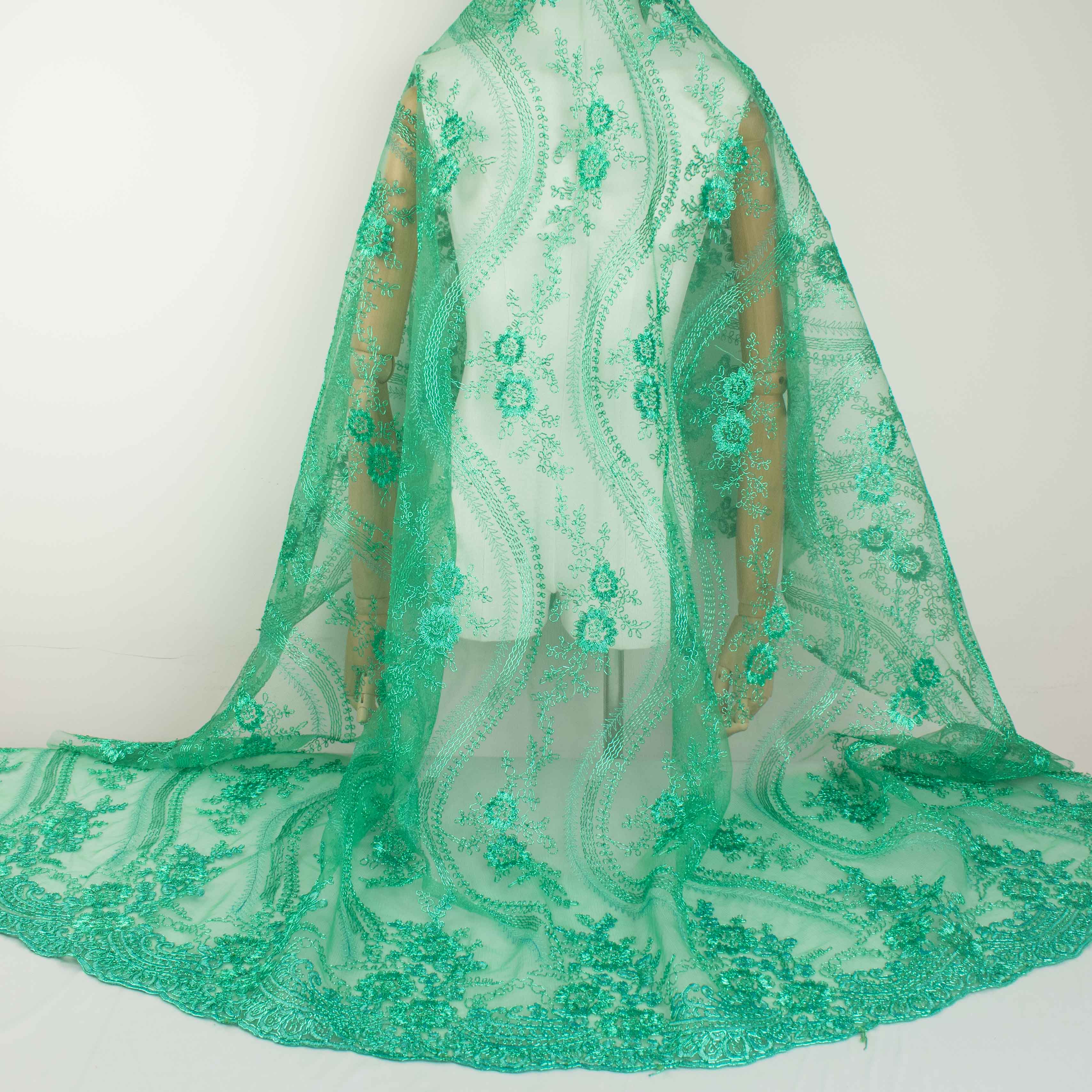 Corded Metallic Lace Teal Green