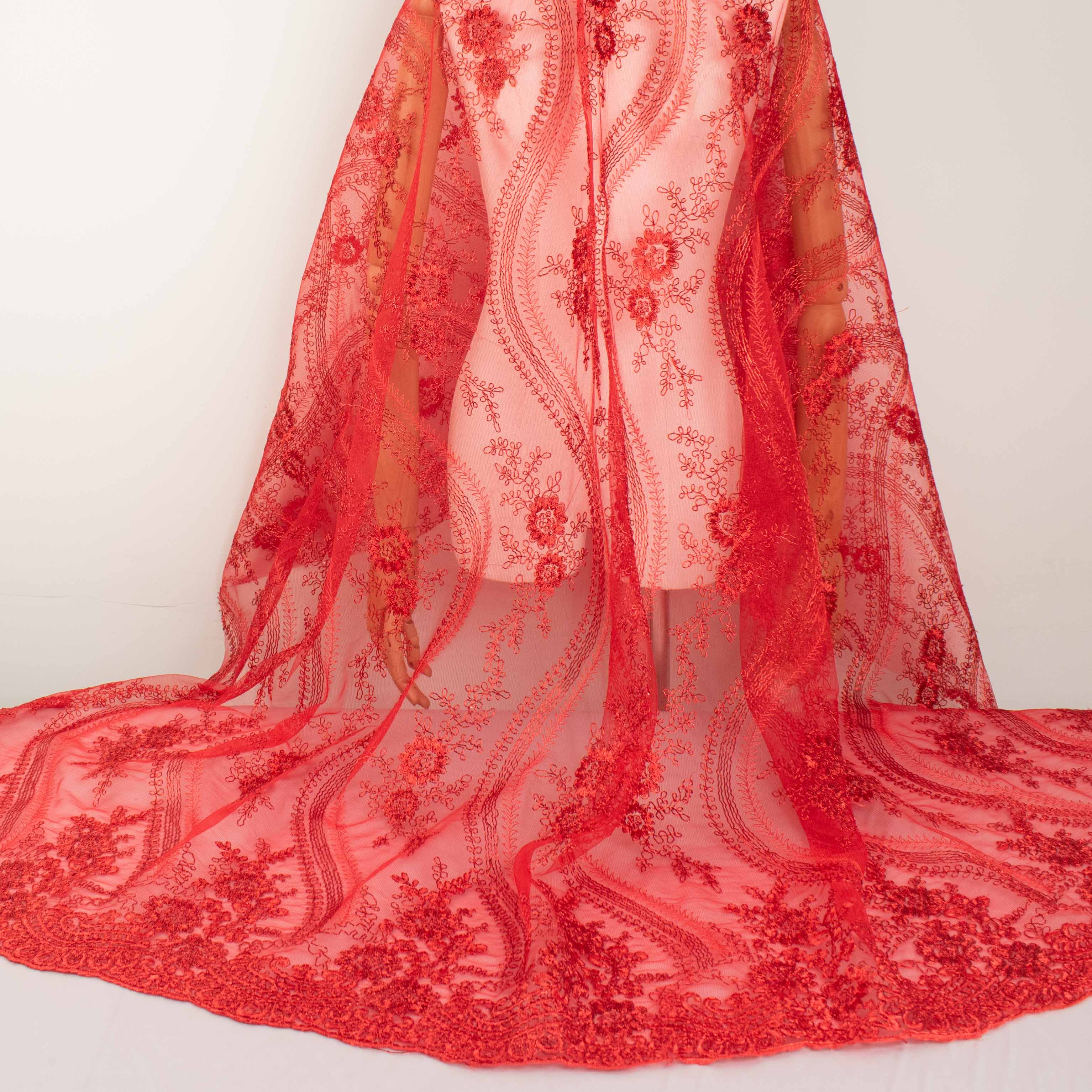 Corded Metallic Lace Red
