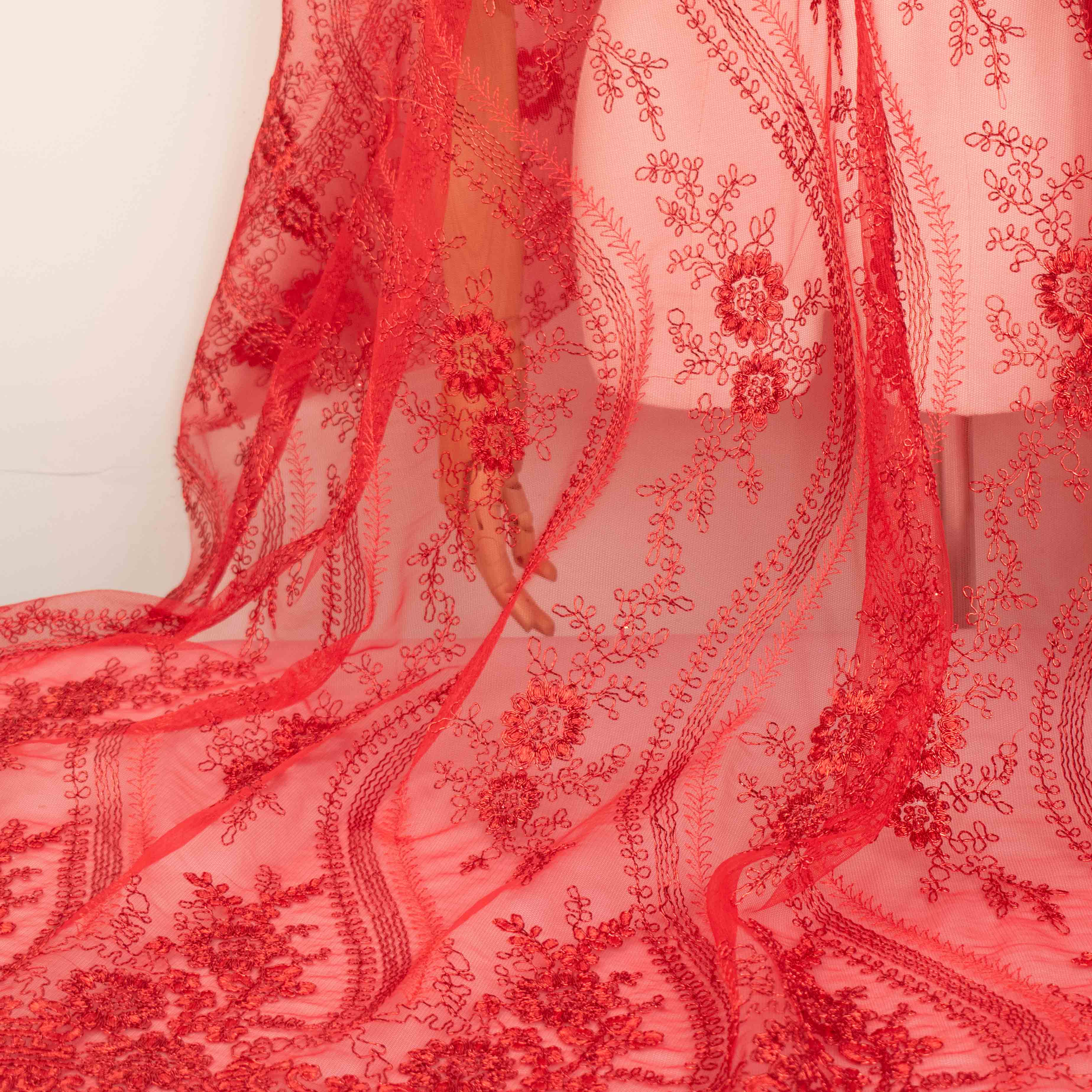 Corded Metallic Lace Red
