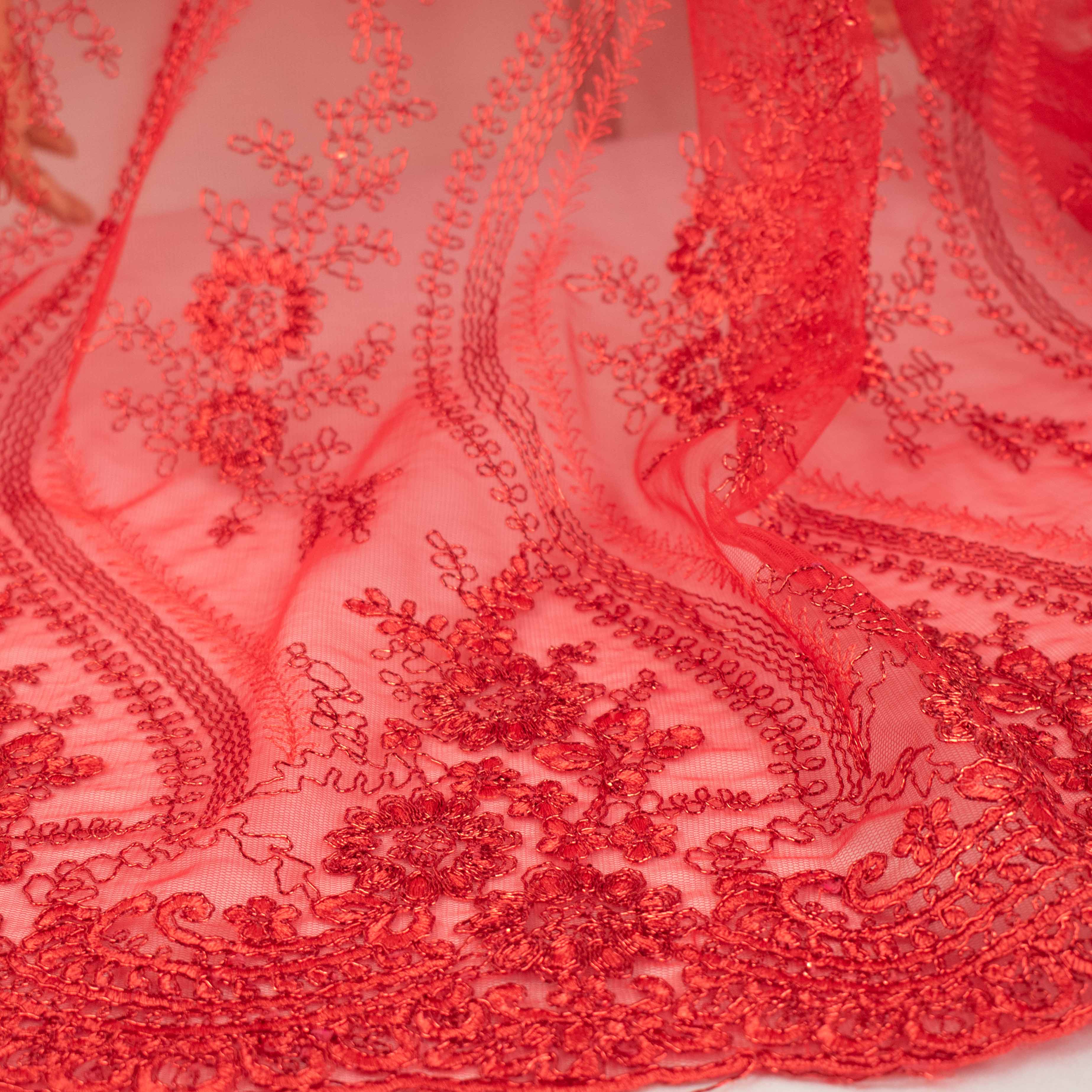 Corded Metallic Lace Red