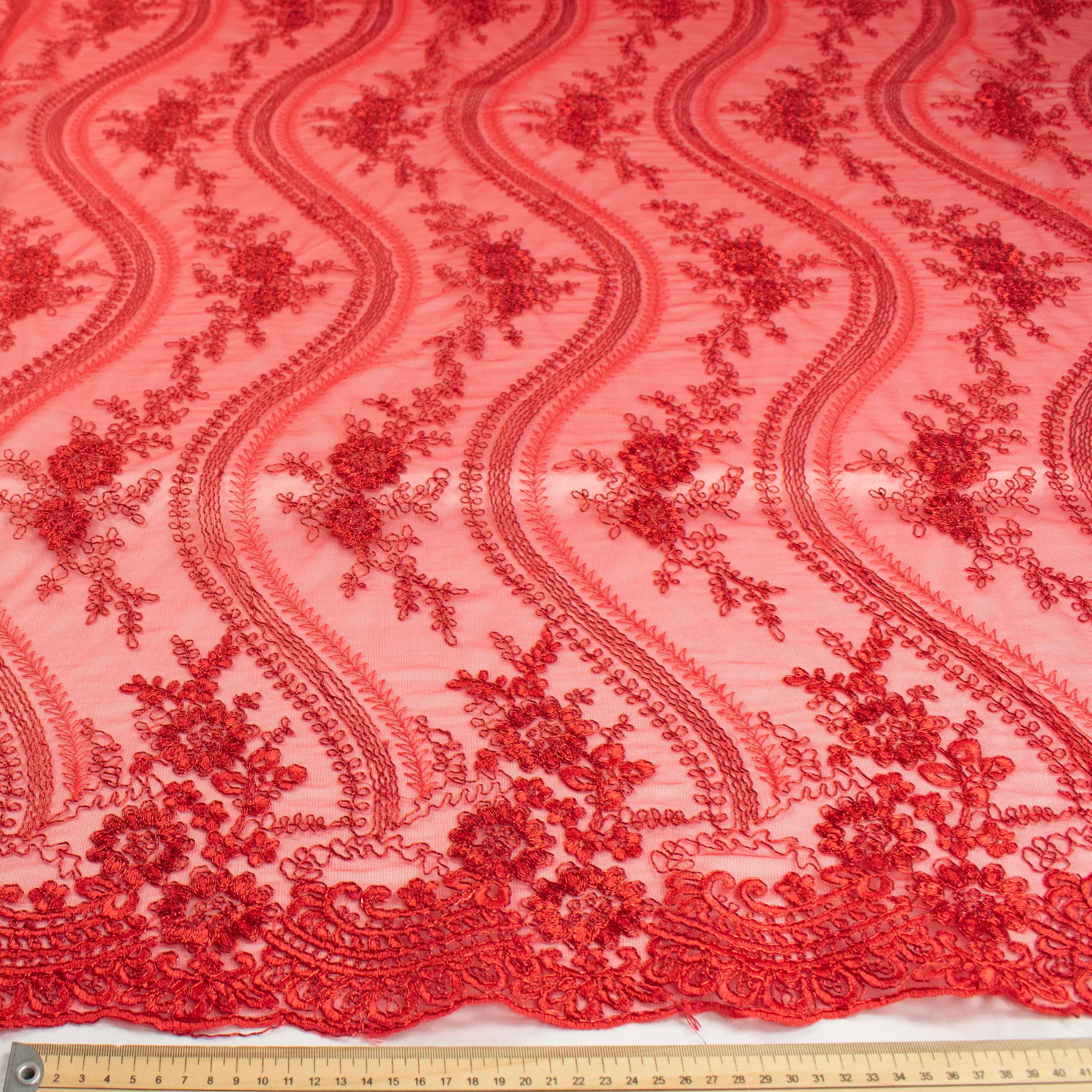 Corded Metallic Lace Red