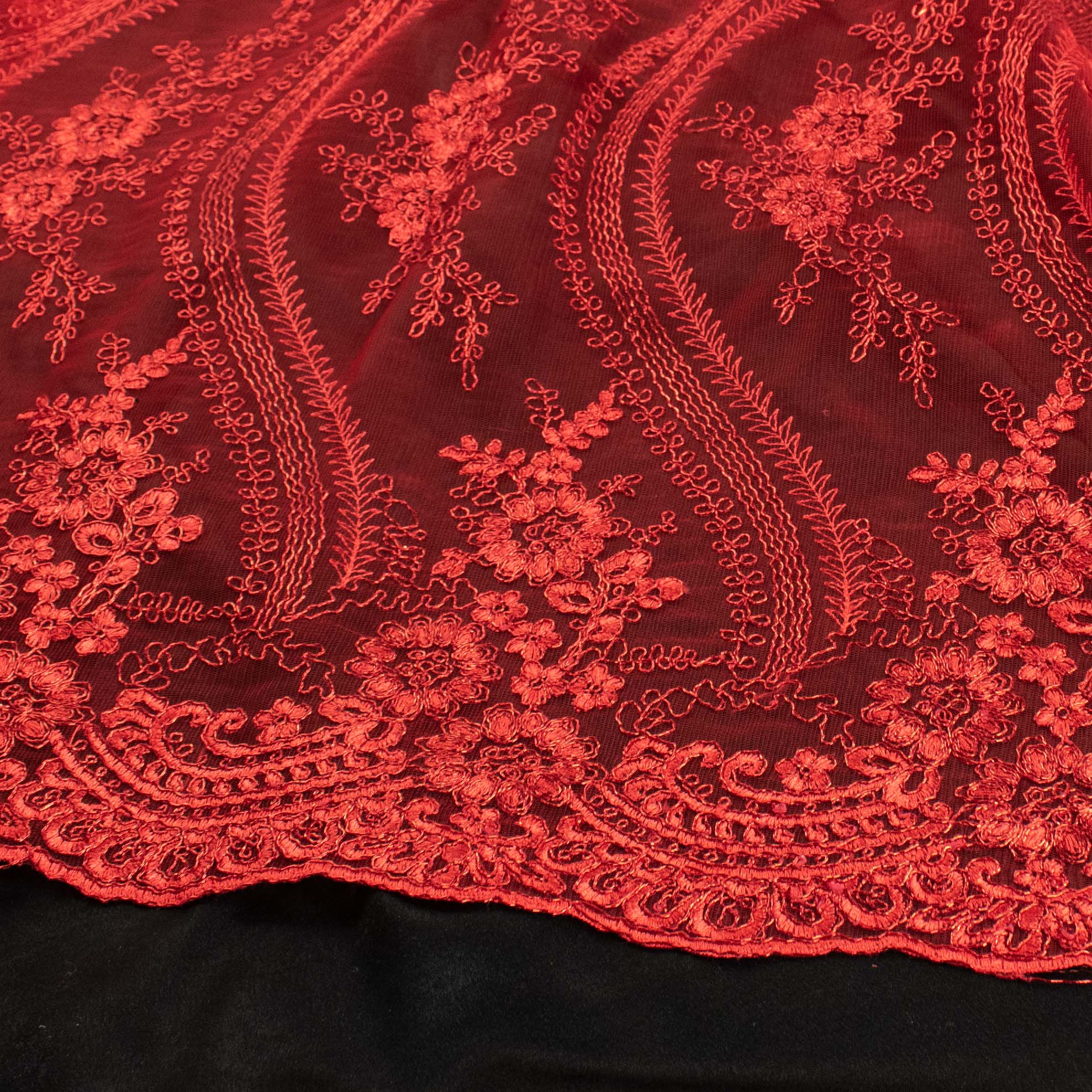 Corded Metallic Lace Red