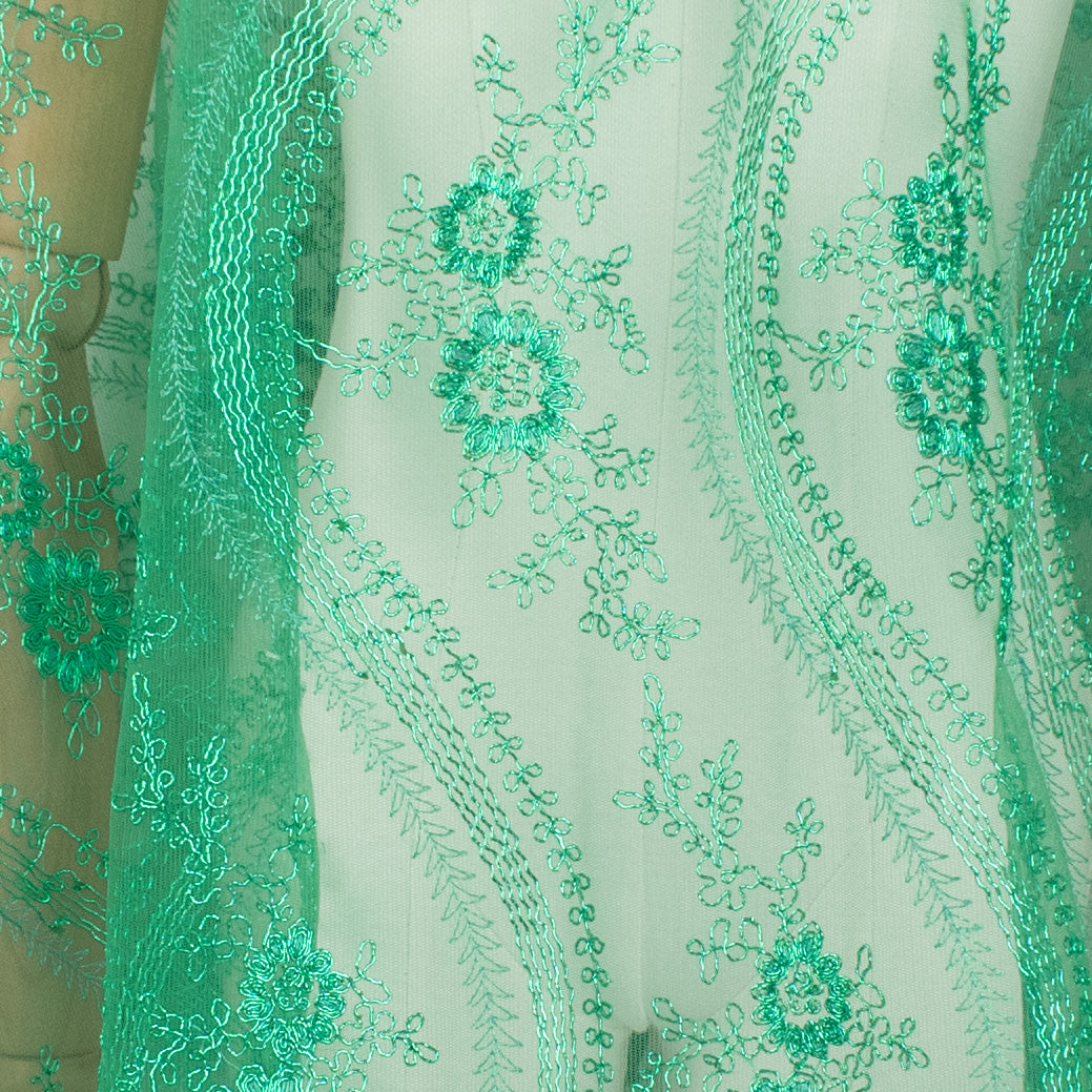 Corded Metallic Lace Teal Green