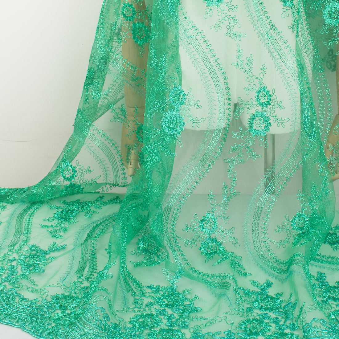 Corded Metallic Lace Teal Green