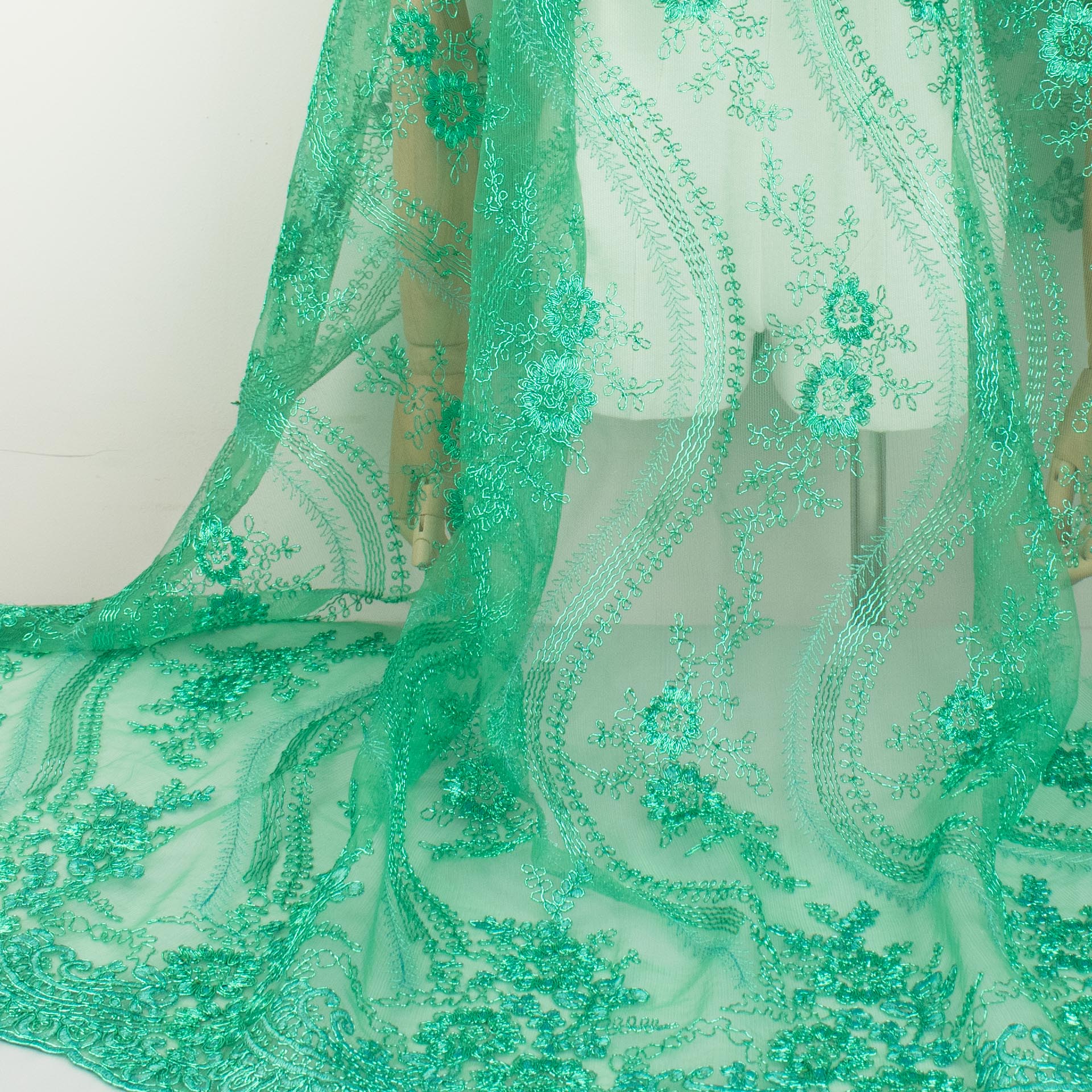 Corded Metallic Lace Teal Green