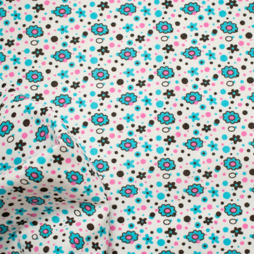 Cotton Corduroy Prints Design 21 Blue Florals on White