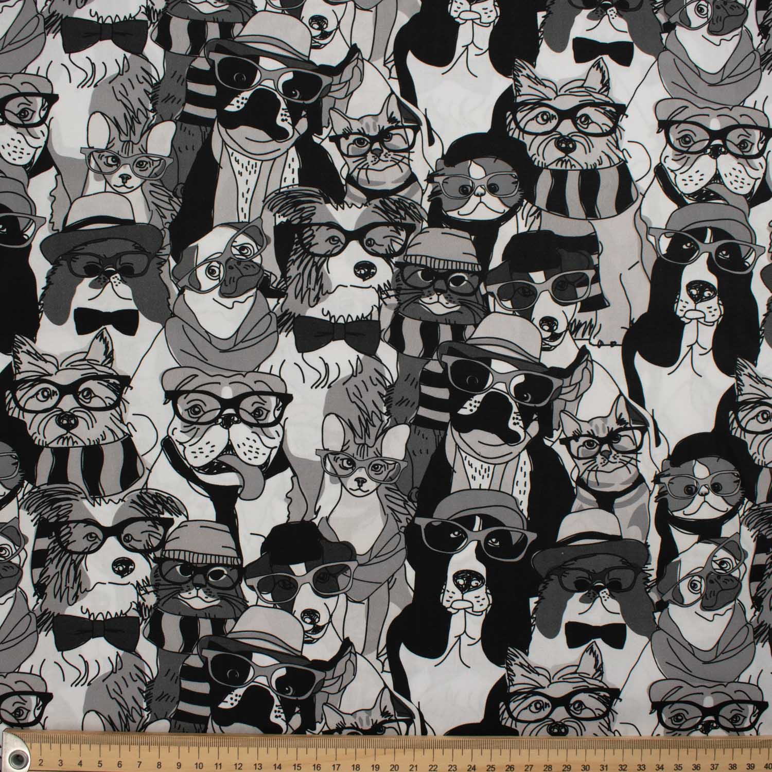 Dog Story Collection Black Dogs with Scarf Cotton Prints