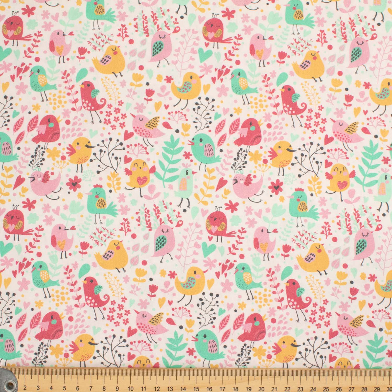 Flowers & Birds Cartoon Collection #01 Multi-Colour Birds on White Cotton Prints