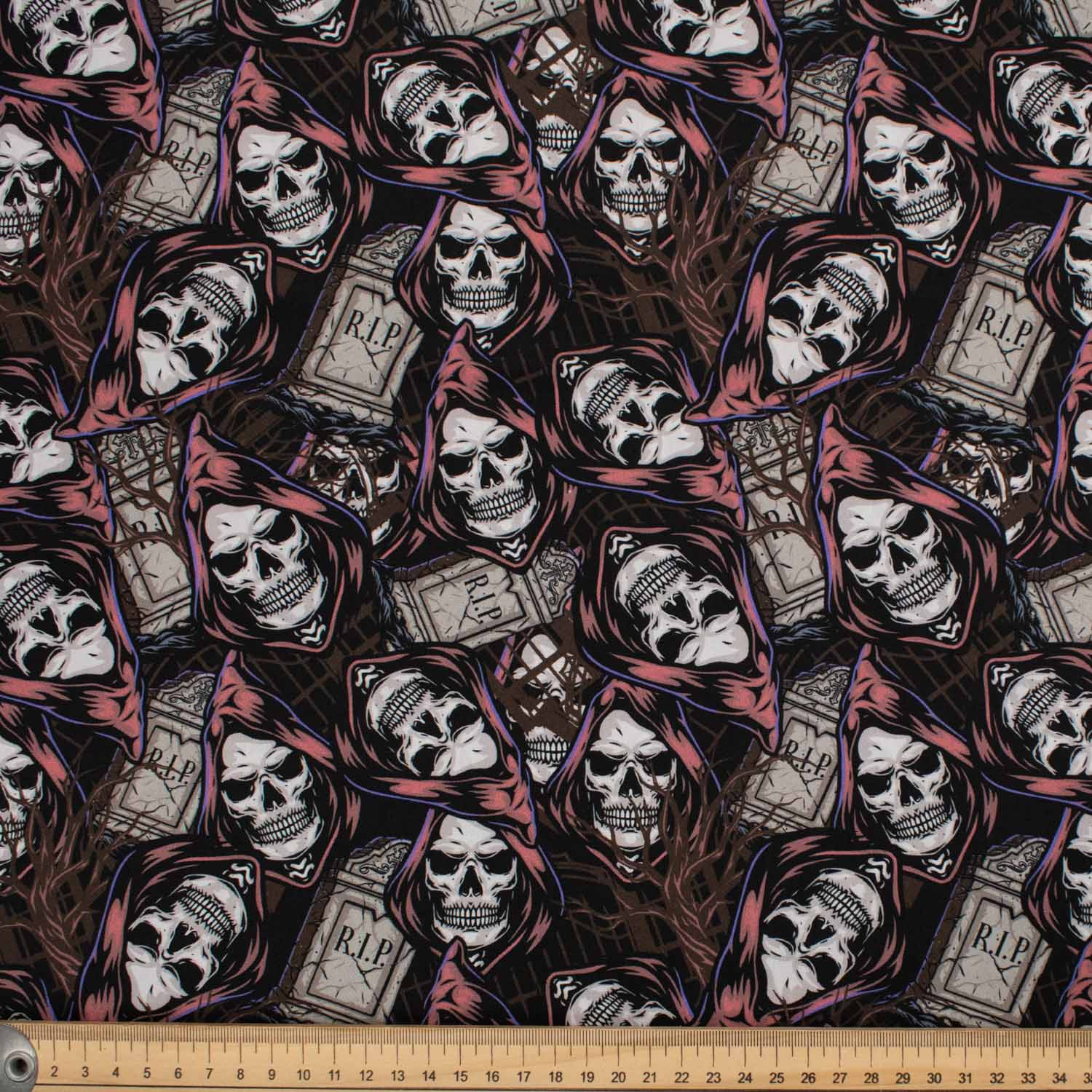 Gothic Characteristic Tone Series Chaos Skulls & RIP Stones Cotton Prints