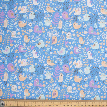 Flowers & Birds Cartoon Collection #04 Multi-Colour Birds on Blue Cotton Prints
