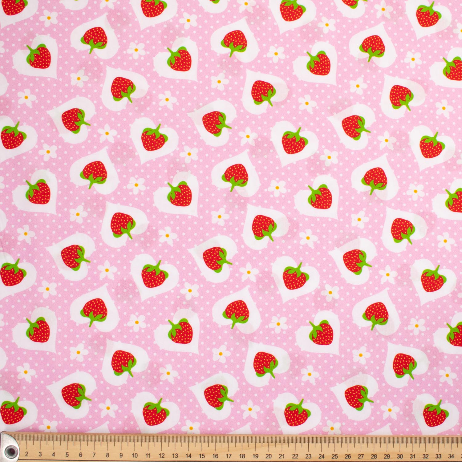 Indie Pop Strawberry Collection #03 Strawberry & Heart on Pink Cotton Prints