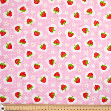 Indie Pop Strawberry Collection #03 Strawberry & Heart on Pink Cotton Prints