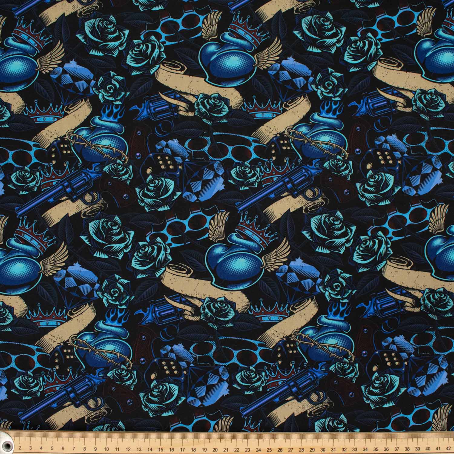 Gothic Characteristic Tone Series Fire Roses & Blue Heart Cotton Prints