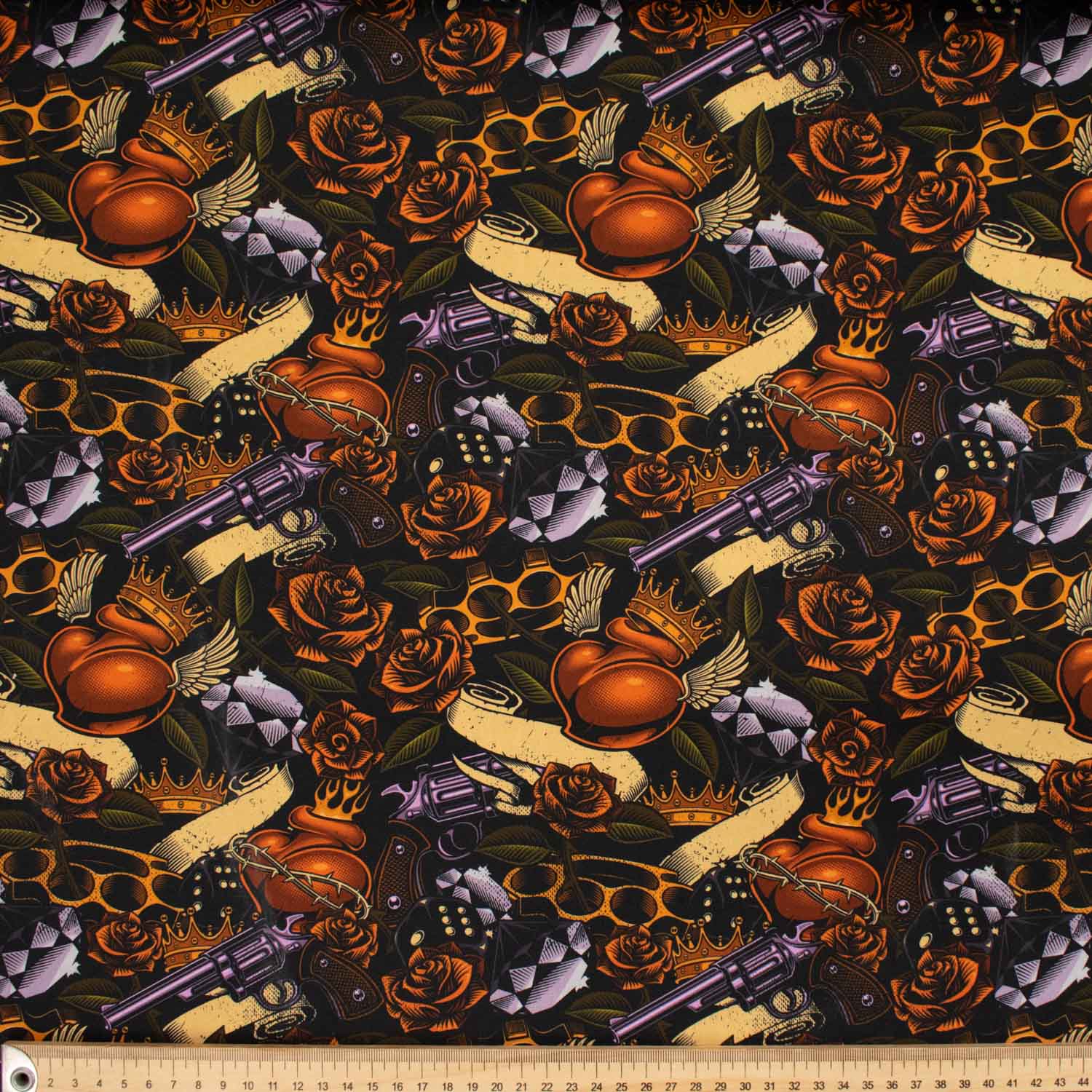 Gothic Characteristic Tone Series Fire Roses & Orange Hearts Cotton Prints