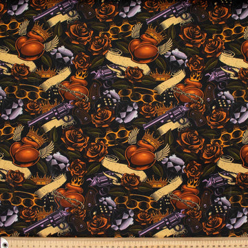 Gothic Characteristic Tone Series Fire Roses & Orange Hearts Cotton Prints