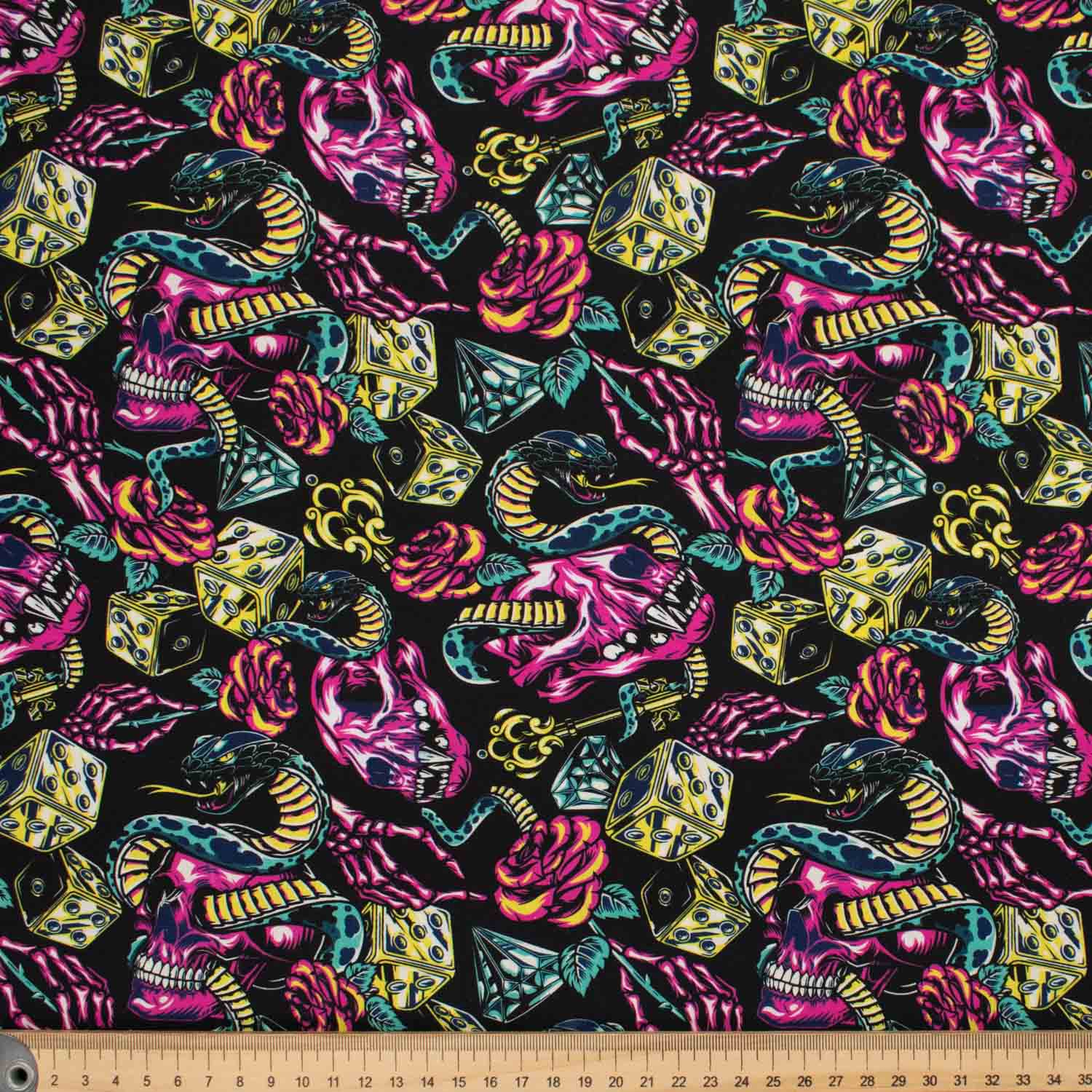 Gothic Characteristic Tone Series Covenant Black Skulls & Snakes Cotton Prints