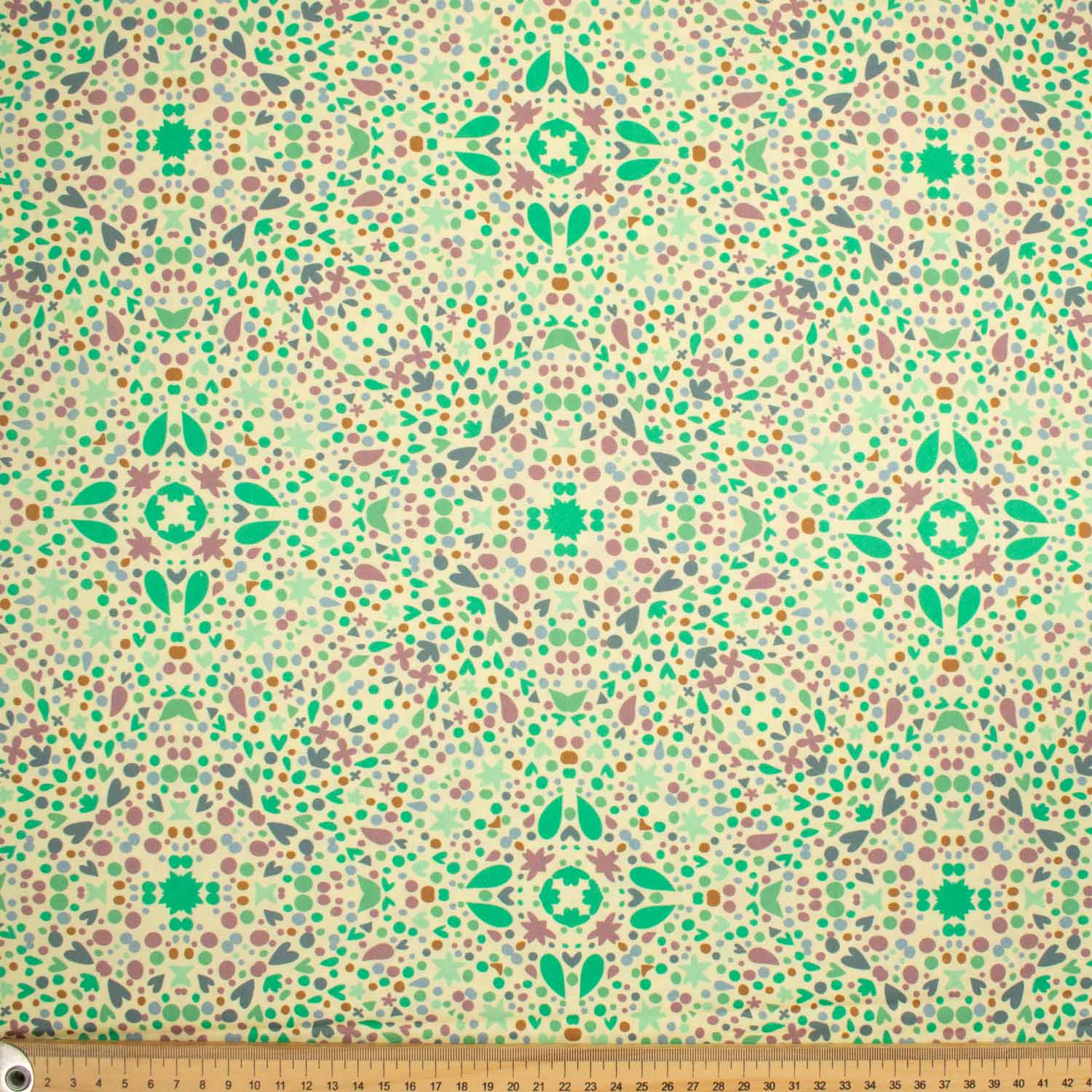 Flowers & Birds Cartoon Collection #20 Green Mosaic Cotton Prints