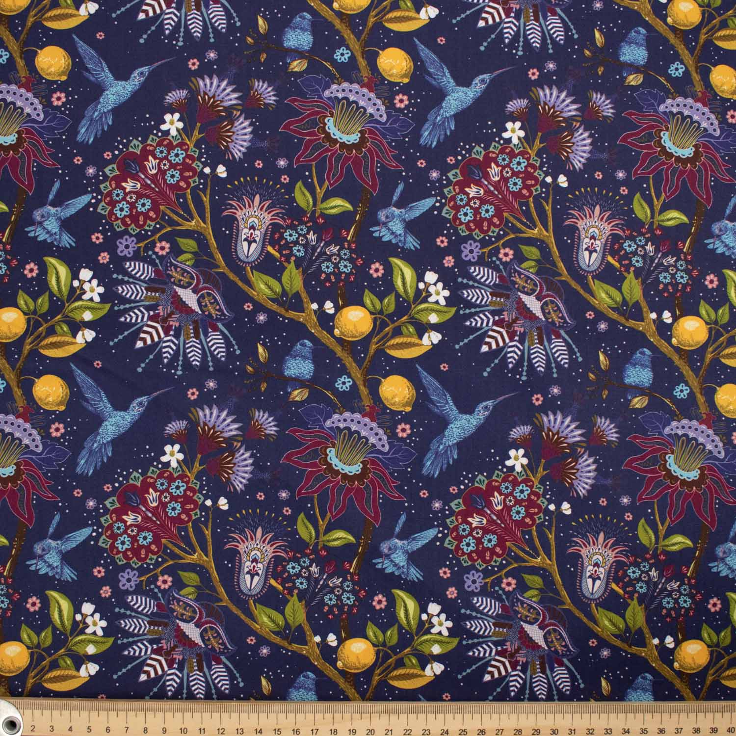 Australiana Bush Collection Flowers and Birds On Navy Cotton Prints