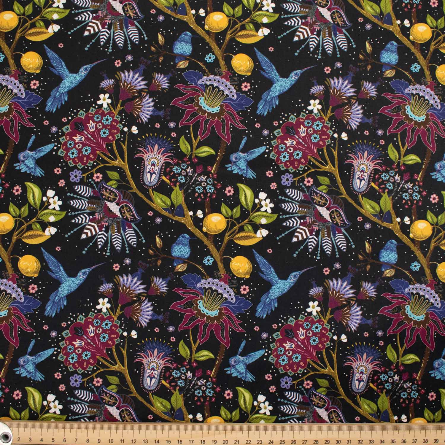 Australiana Bush Collection Flowers and Birds On Black Cotton Prints