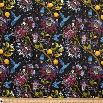 Australiana Bush Collection Flowers and Birds On Black Cotton Prints