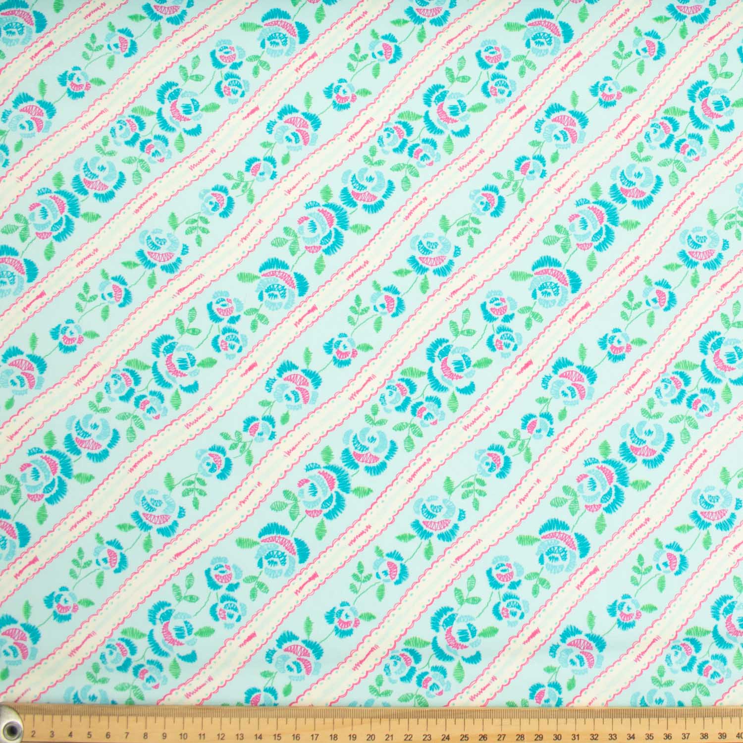 Blue Floral & Lace White Stripes Cotton Prints