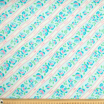Blue Floral & Lace White Stripes Cotton Prints