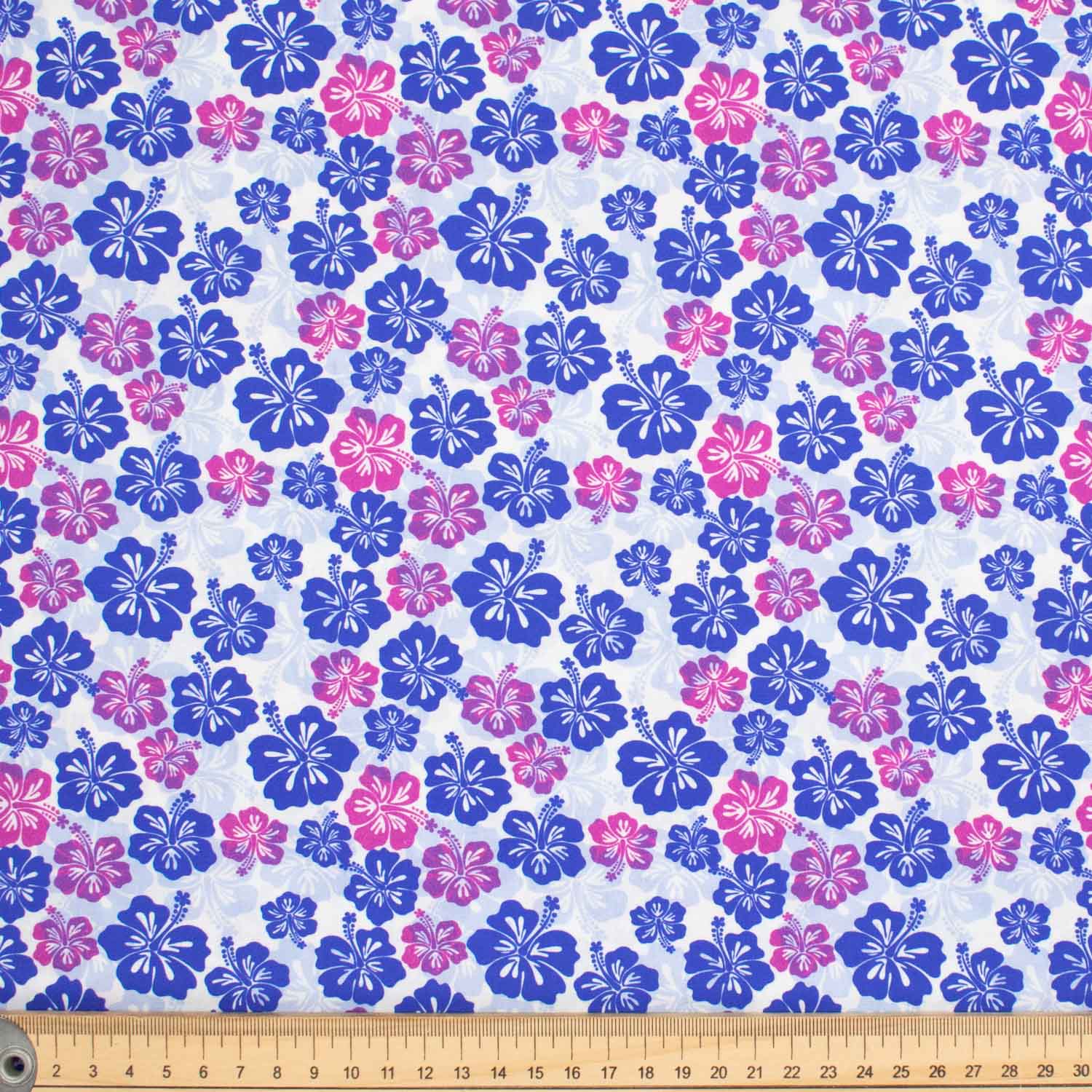 Hawaii Style Collection #17 Blue & Purple Poppy Flowers on White Cotton Prints