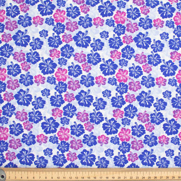 Hawaii Style Collection #17 Blue & Purple Poppy Flowers on White Cotton Prints