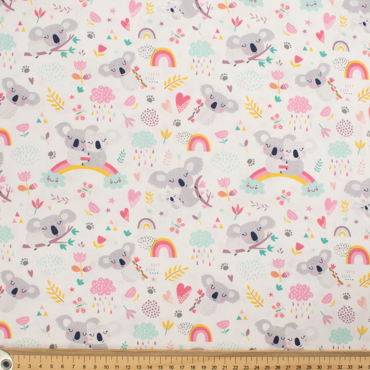 Nursery Baby Prints Collection Rainbow Koala White Cotton Prints
