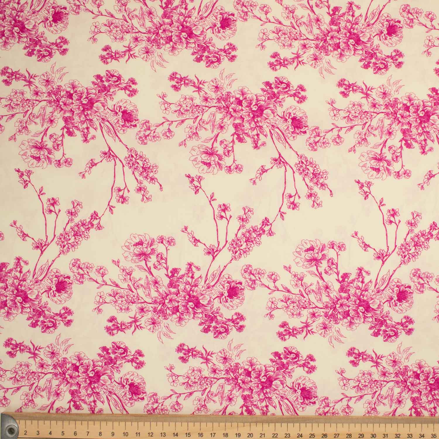 Victoria Red Collection #02 Pink Sketch Flowers on Cream Cotton Prints