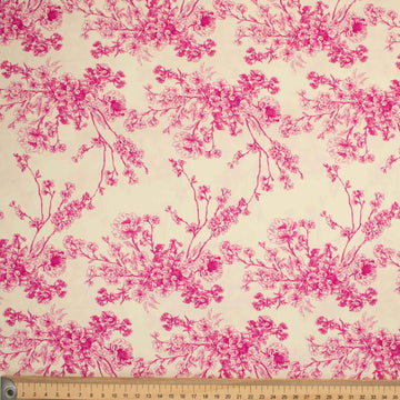 Victoria Red Collection #02 Pink Sketch Flowers on Cream Cotton Prints