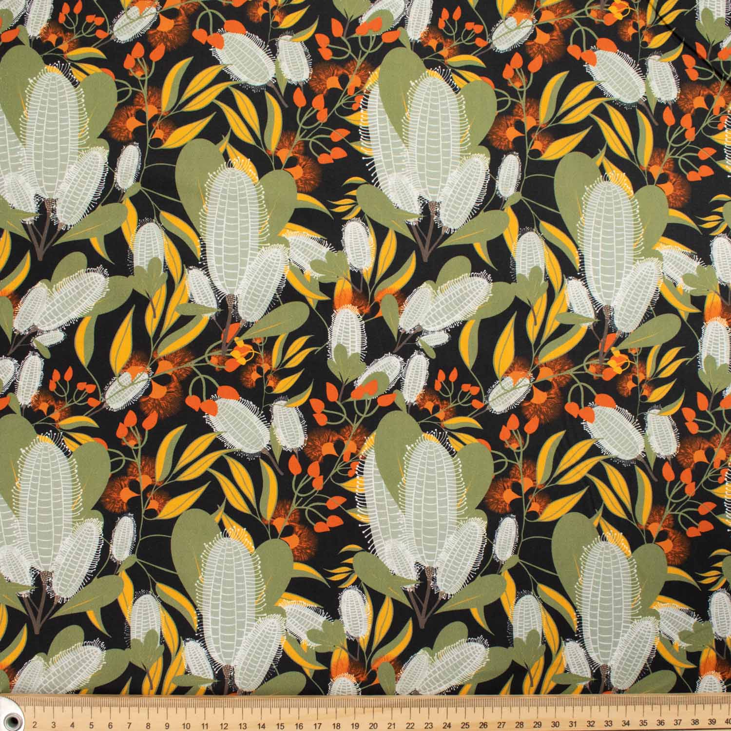 Australiana Flower Collection Bottlebrush Black Cotton Prints