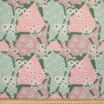 Flowers in Full Bloom Series Colourful Flowers on Pink & Mint Geometric Cotton Prints