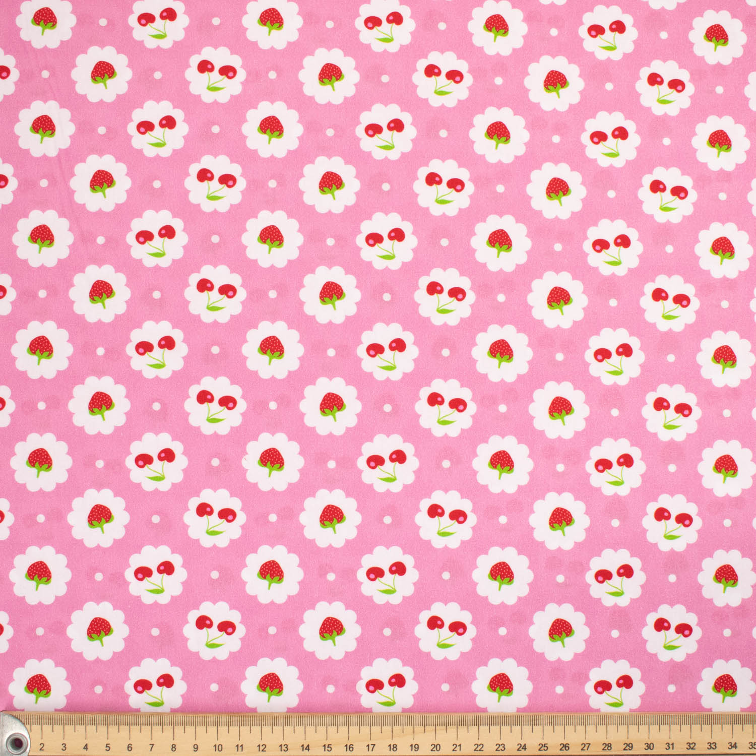 Indie Pop Strawberry Collection #07 Strawberry & Cherry on Pink Cotton Prints
