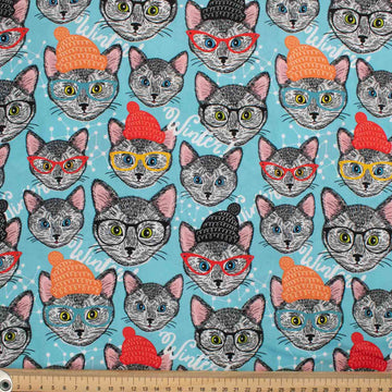 Animal Series Bombay Cat on Blue Cotton Prints