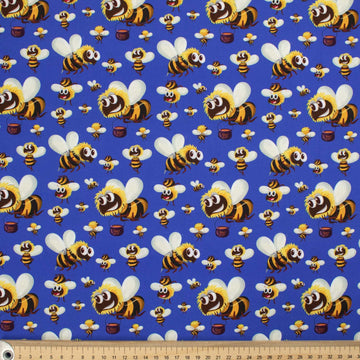 Animal Series Hard Working Bee Blue Cotton Prints