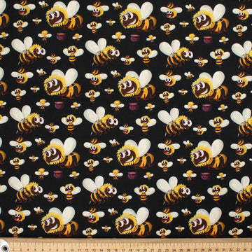 Animal Series Hard Working Bee Black Cotton Prints