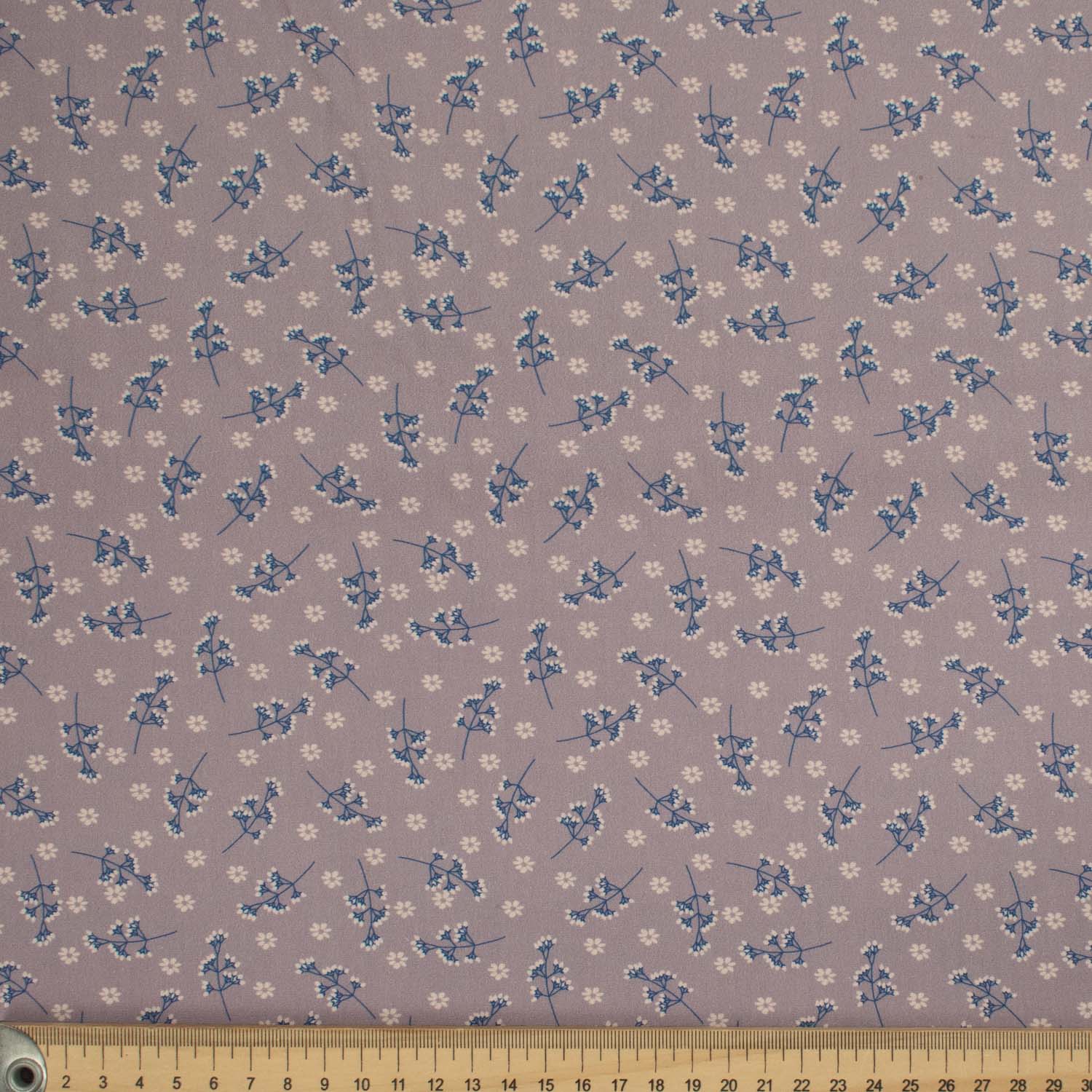 Old World Purple Collection #03 Small Blue & Cream Flower on Purple Grey Cotton Prints