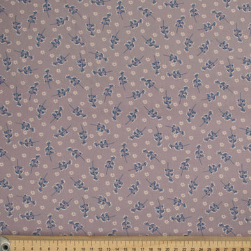 Old World Purple Collection #03 Small Blue & Cream Flower on Purple Grey Cotton Prints