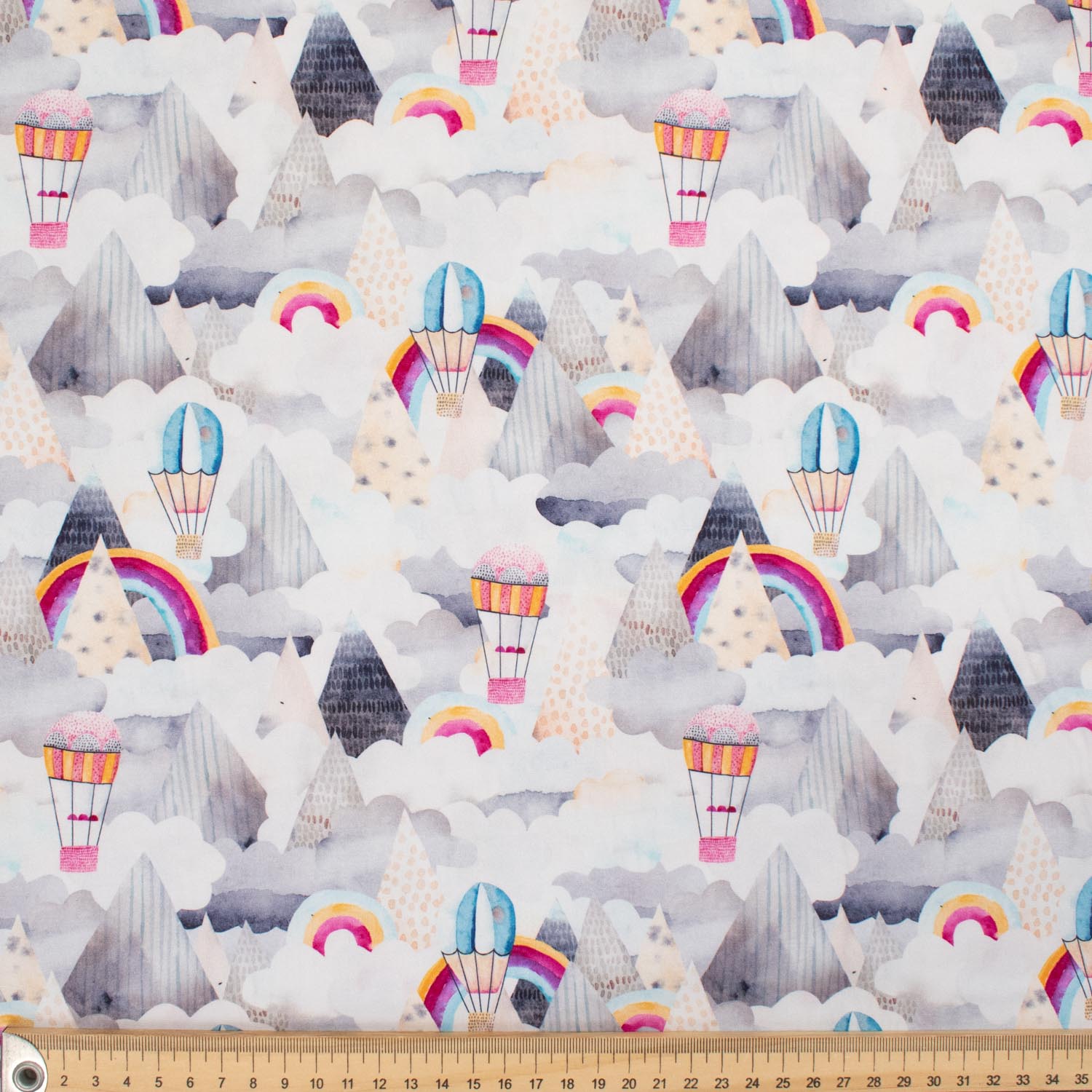 Fantasy Childhood Series Cartoon Hot Air Balloon White Cotton Prints