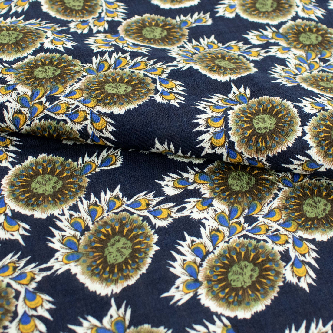 Crinkle Cotton Prints Design-11 Green Floral on Navy