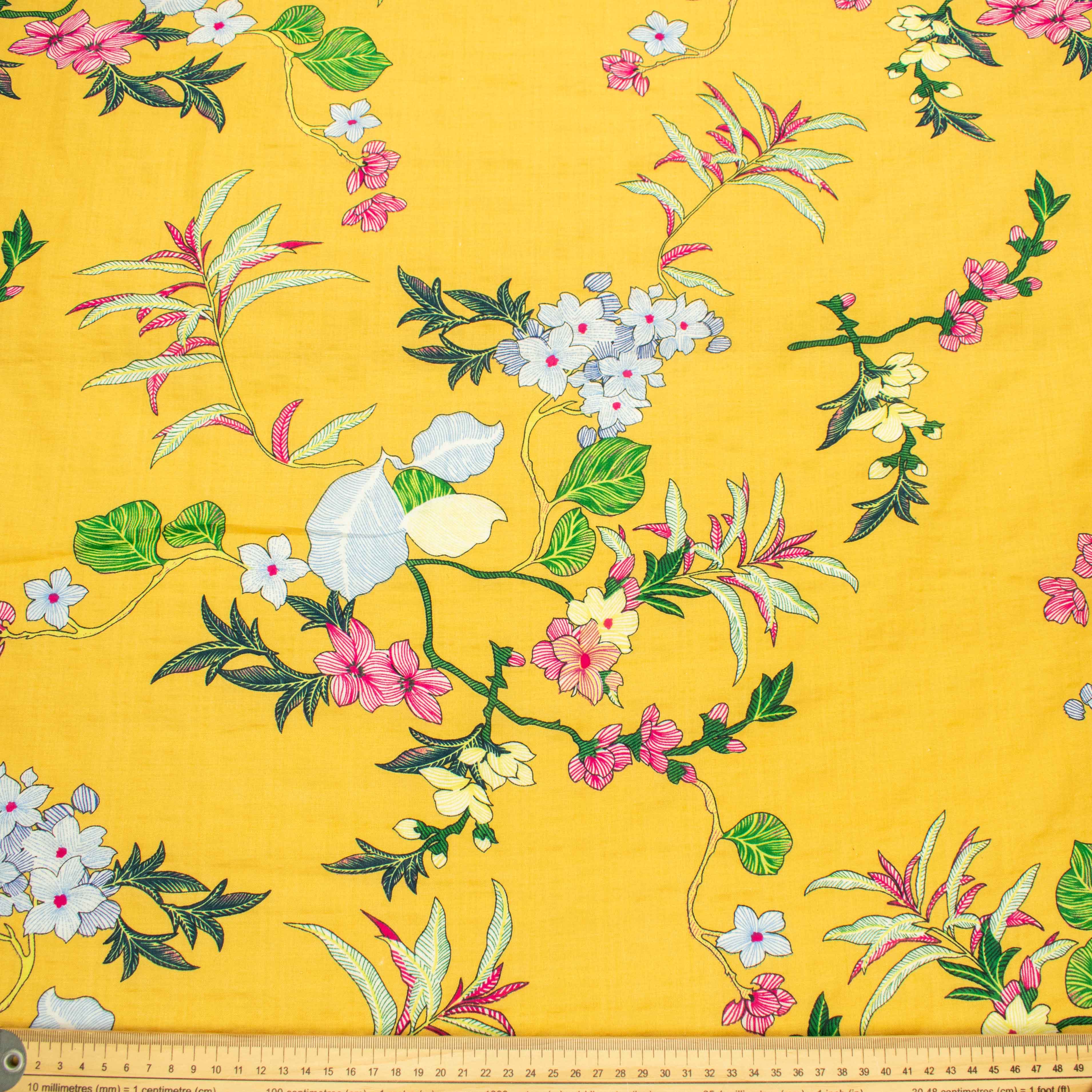 Crinkle Cotton Prints Design-12 Flower on Yellow