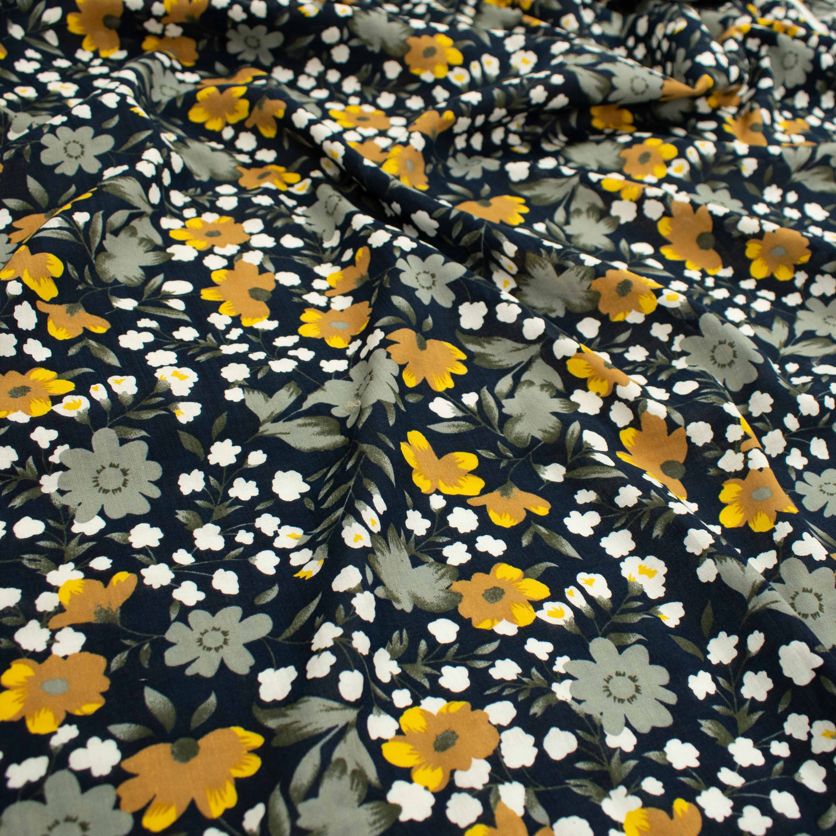 Crinkle Cotton Prints Design-26 Yellow & Grey Floral