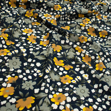 Crinkle Cotton Prints Design-26 Yellow & Grey Floral
