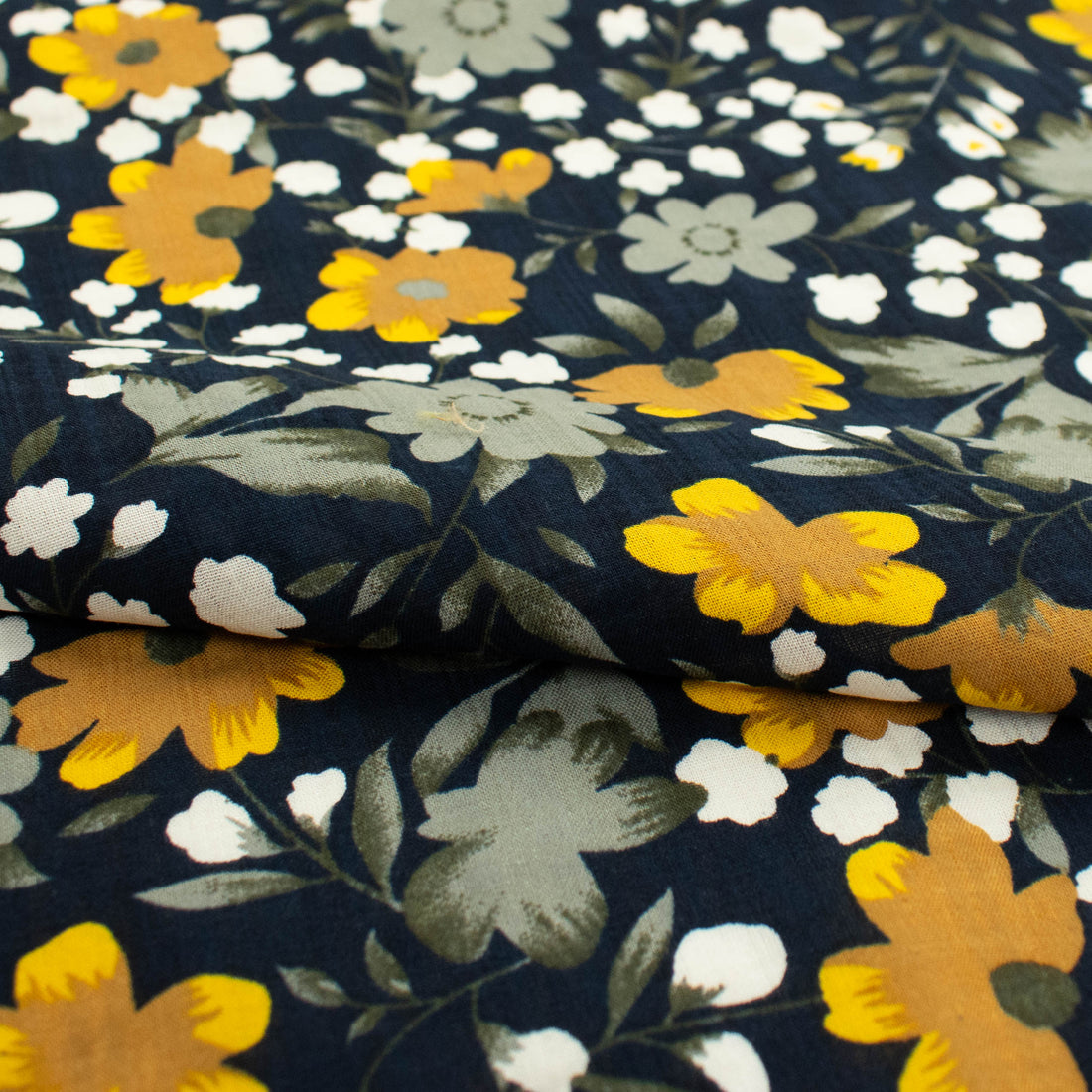 Crinkle Cotton Prints Design-26 Yellow & Grey Floral