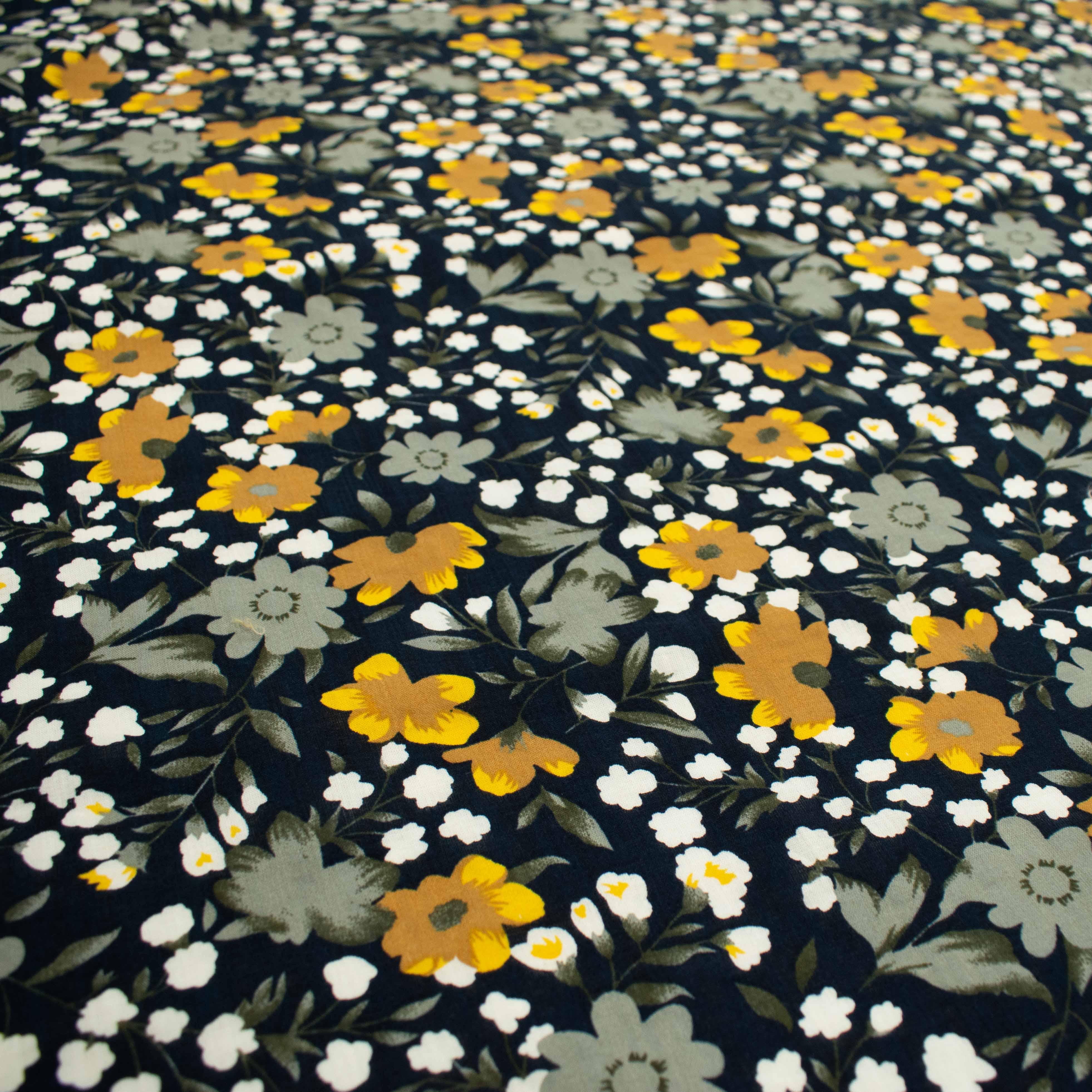 Crinkle Cotton Prints Design-26 Yellow & Grey Floral